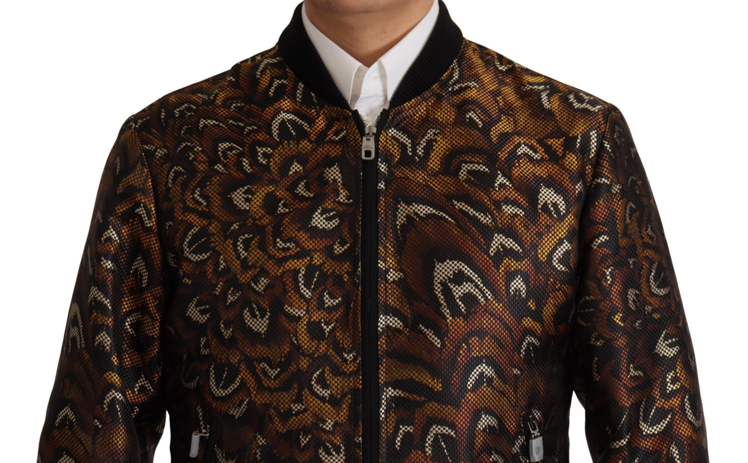 Dolce & Gabbana Brown Feather Full Zip Blouson Men's Jacket