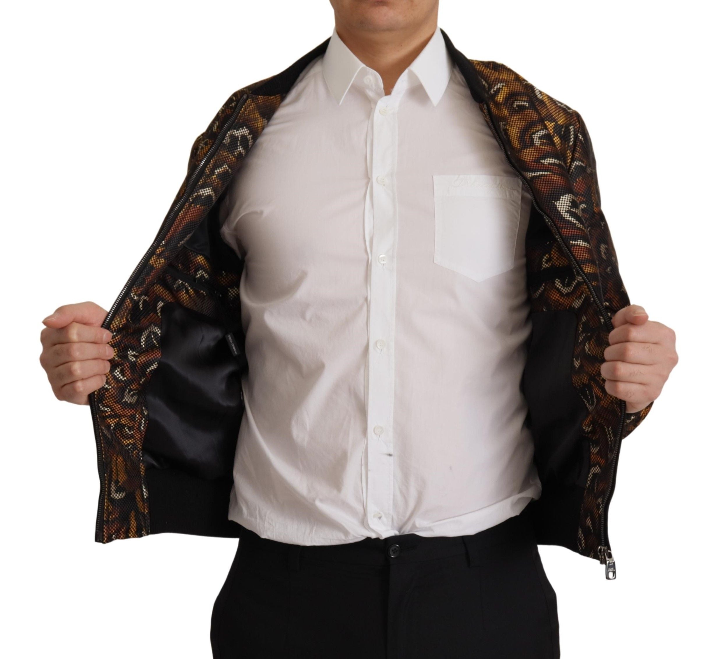 Dolce & Gabbana Brown Feather Full Zip Blouson Men's Jacket