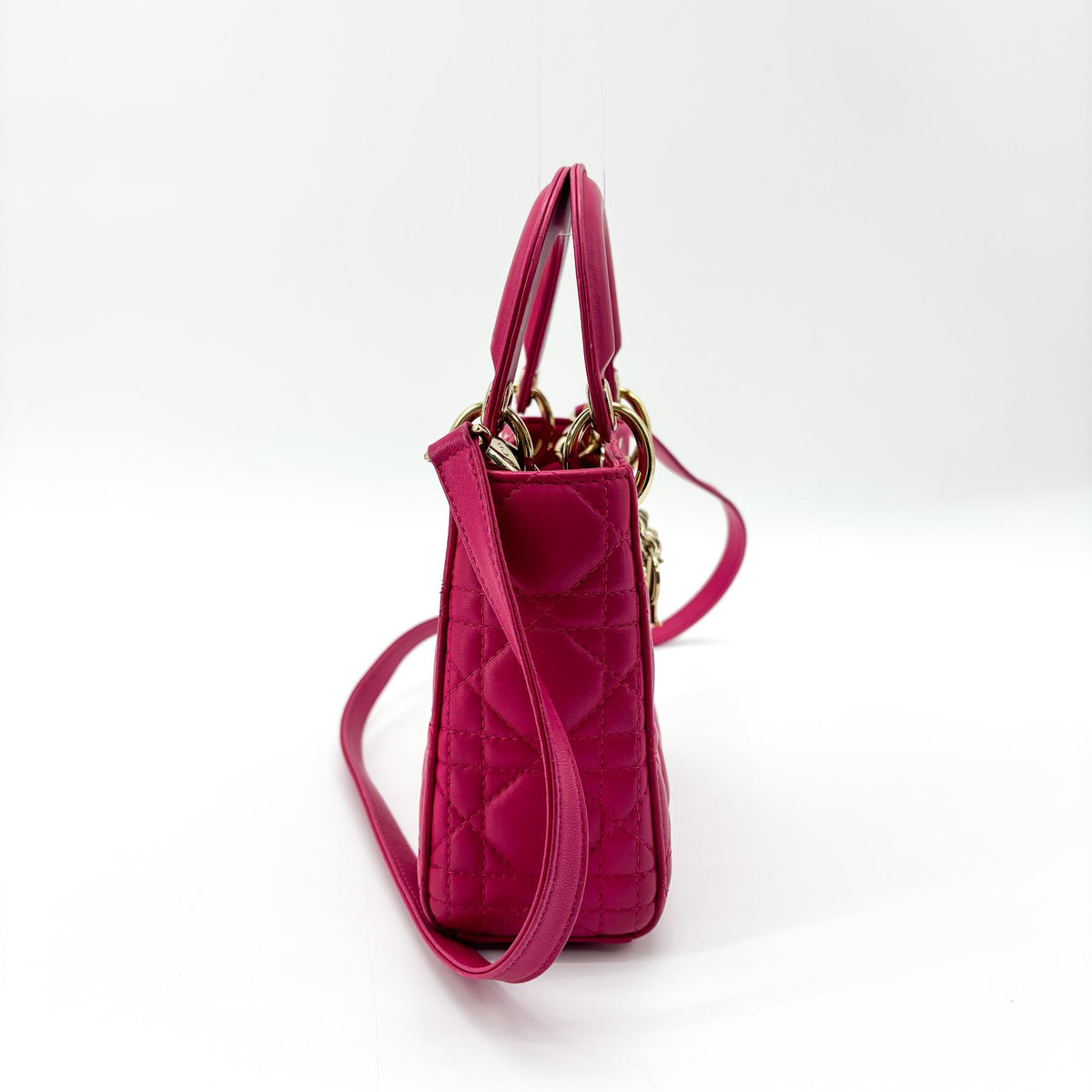 Christian Dior Lady Dior Cannage Quilt Lambskin Pink Leather Handbag (Pre-Owned)