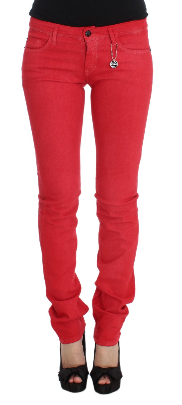 Costume National Red Cotton Blend Super Slim Fit Women's Jeans