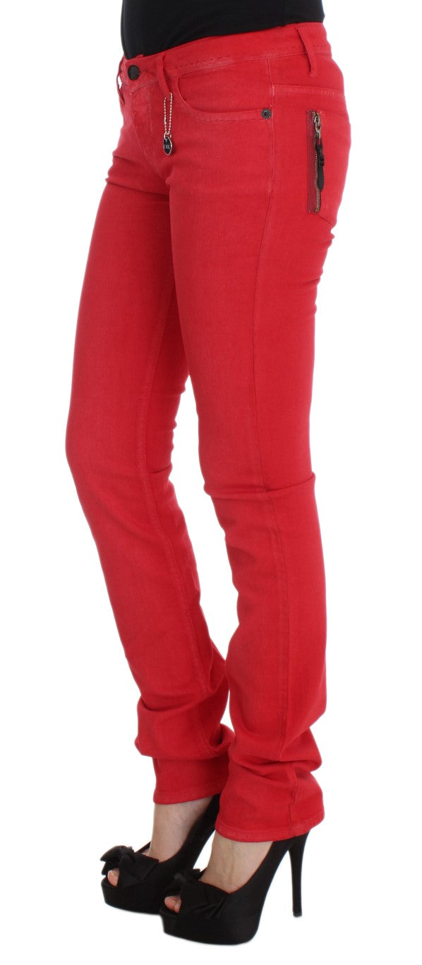 Costume National Red Cotton Blend Super Slim Fit Women's Jeans