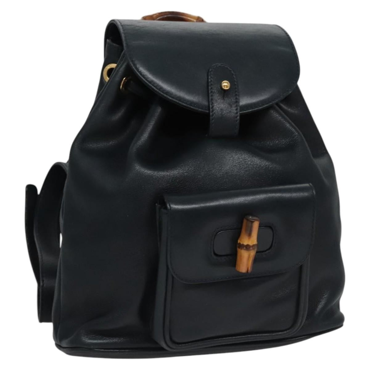 Gucci Vintage Bamboo Leather Black Leather Backpack Bag (Pre-Owned)