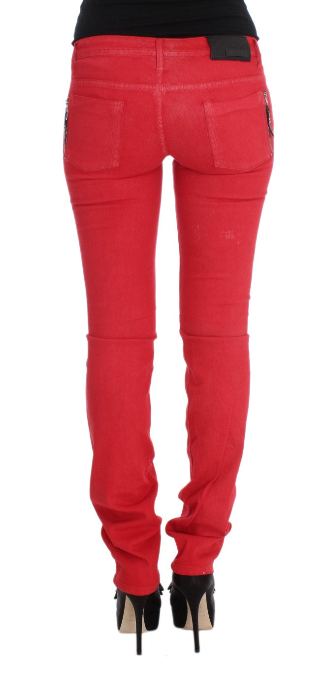 Costume National Red Cotton Blend Super Slim Fit Women's Jeans