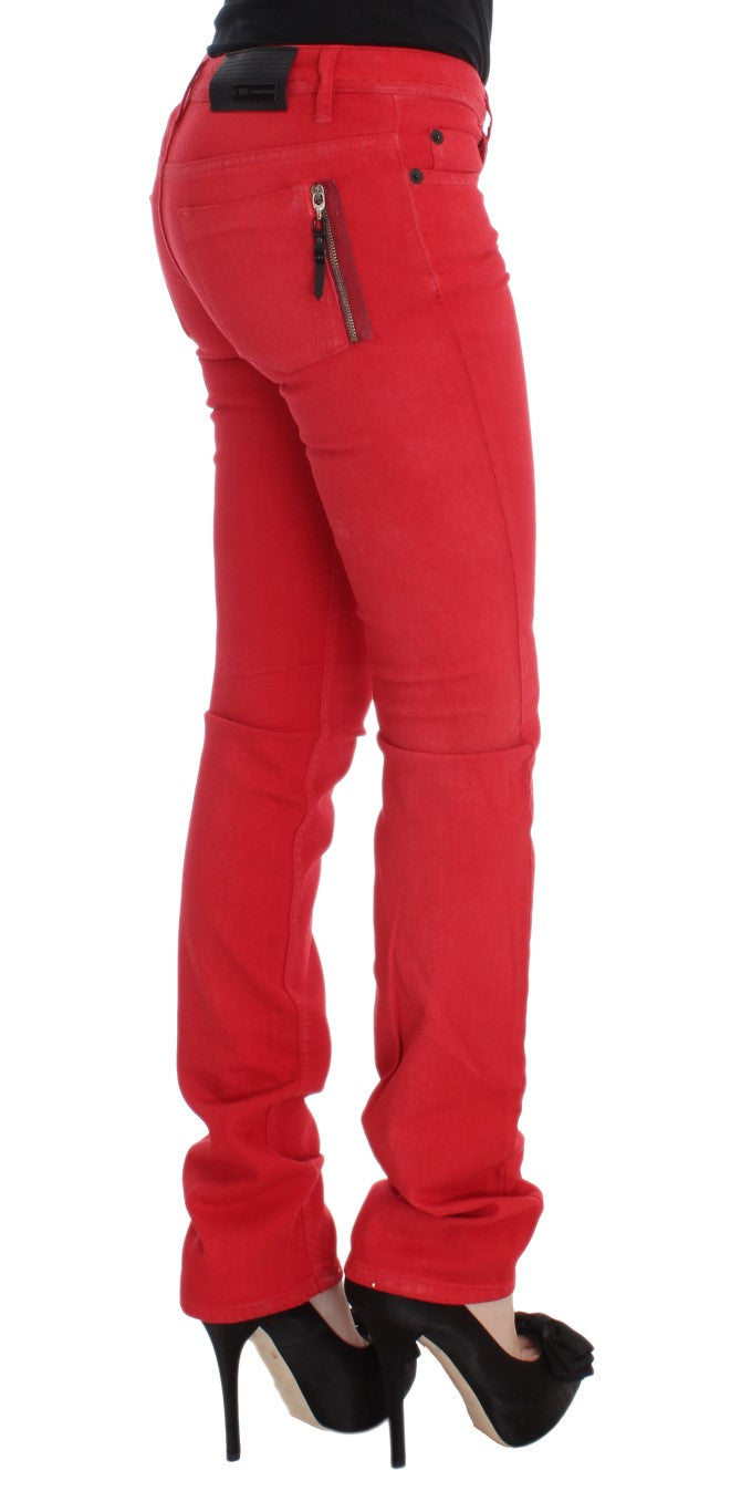 Costume National Red Cotton Blend Super Slim Fit Women's Jeans