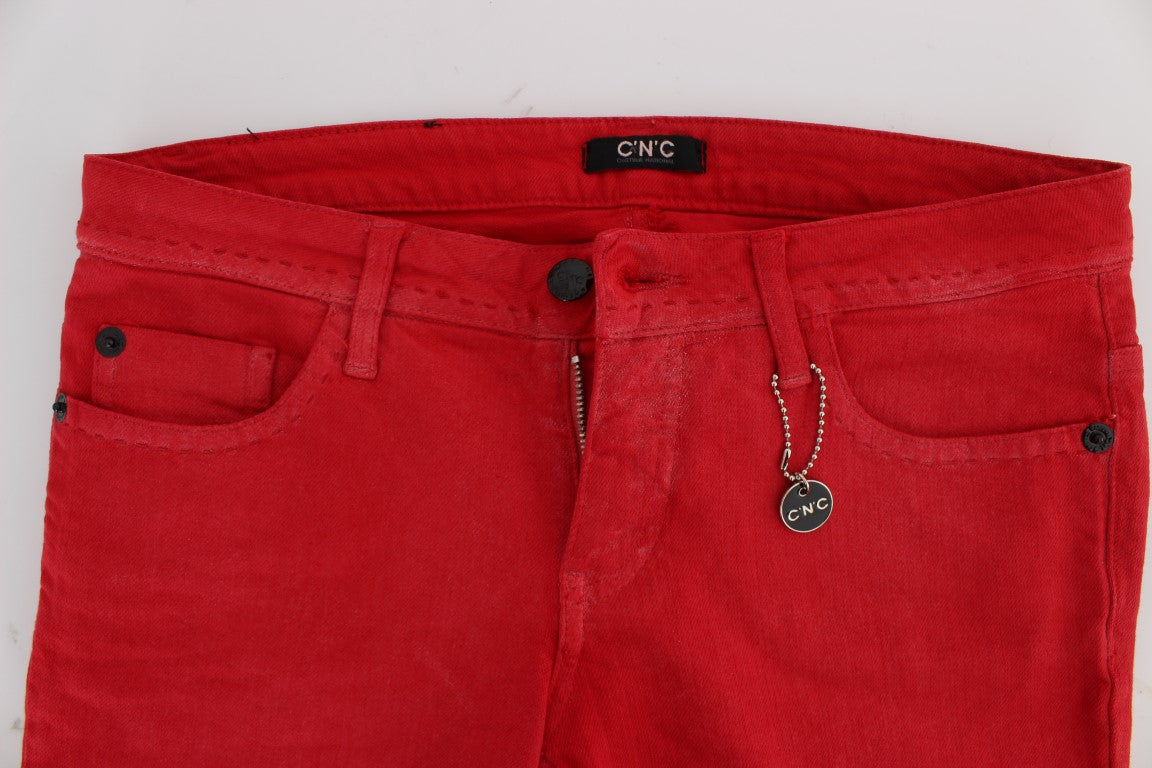 Costume National Red Cotton Blend Super Slim Fit Women's Jeans