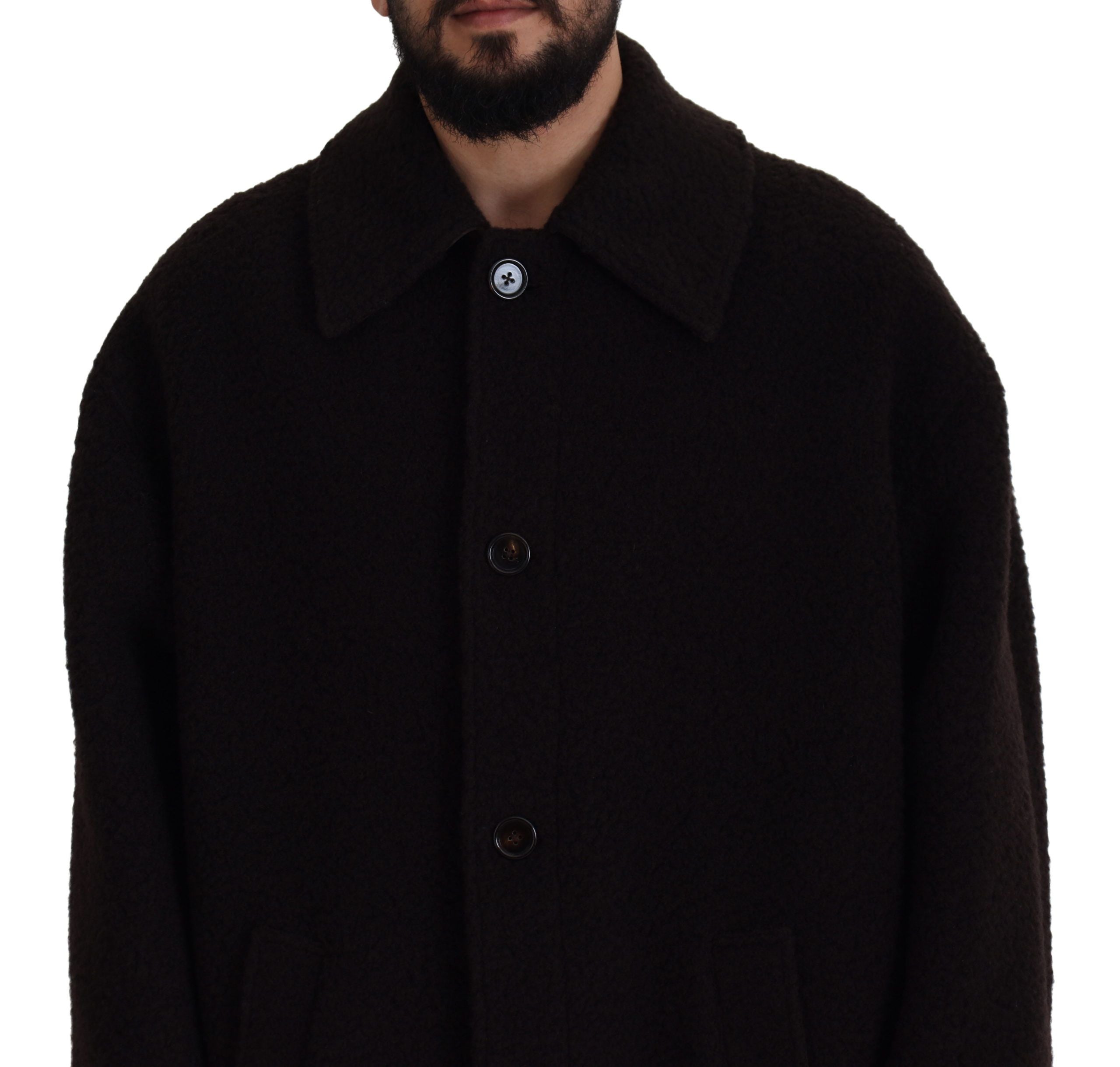 Dolce & Gabbana Black Alpaca Button Down Trench Coat Men's Jacket