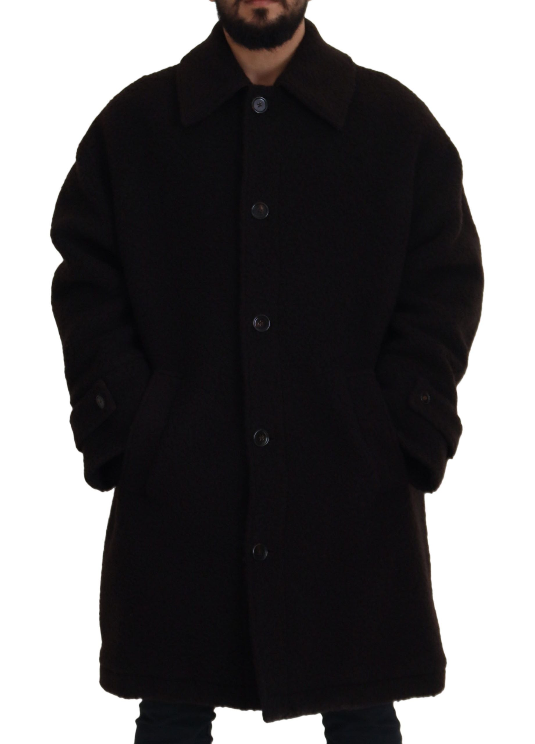 Dolce & Gabbana Black Alpaca Button Down Trench Coat Men's Jacket