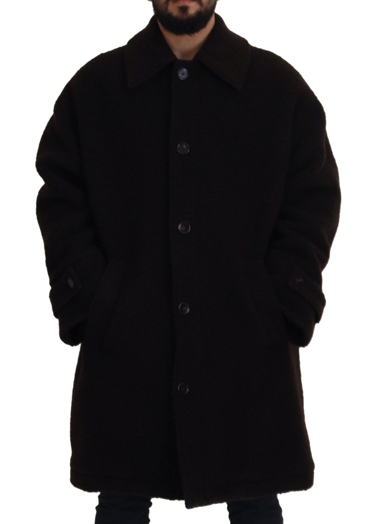 Dolce & Gabbana Black Alpaca Button Down Trench Coat Men's Jacket