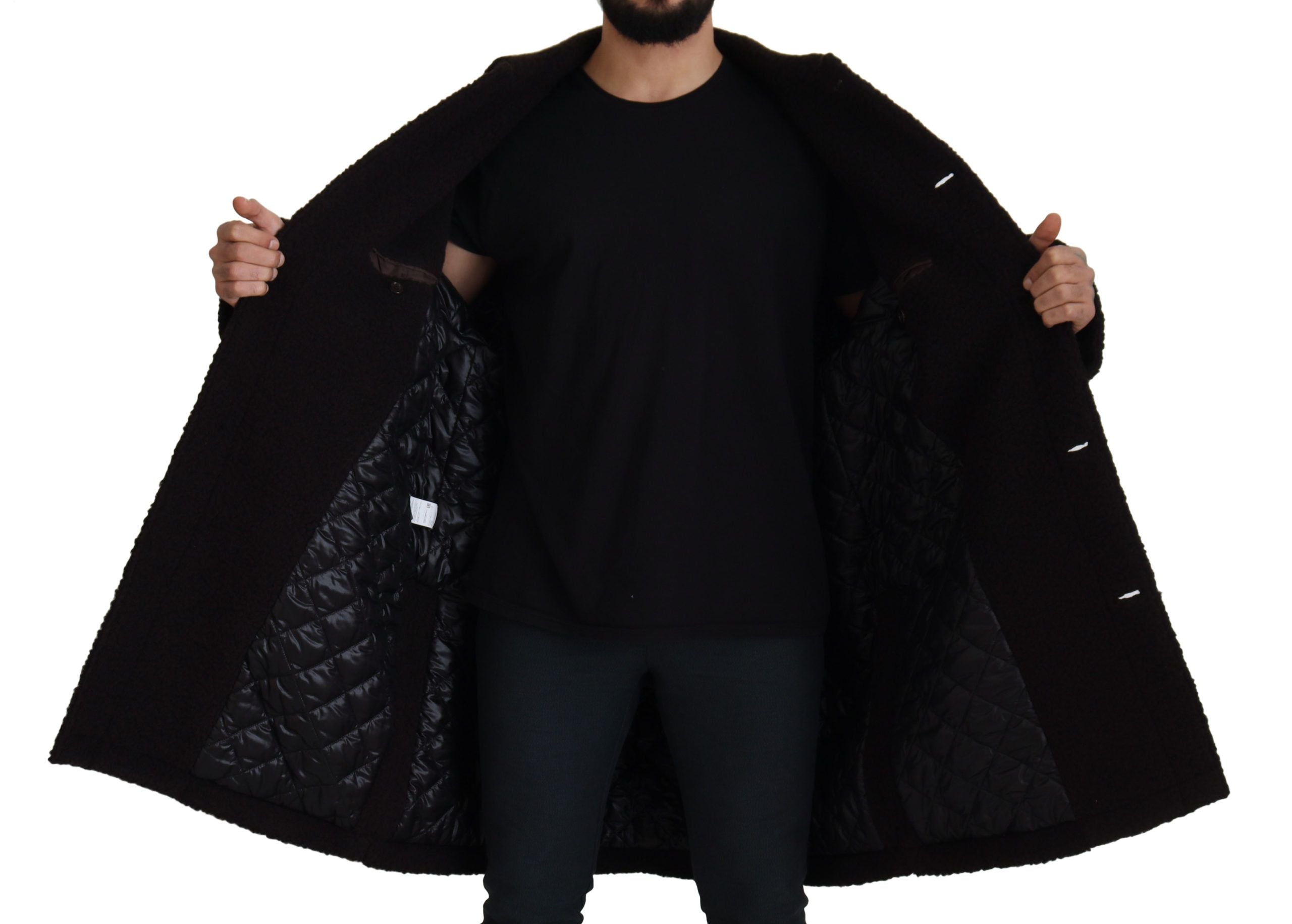 Dolce & Gabbana Black Alpaca Button Down Trench Coat Men's Jacket