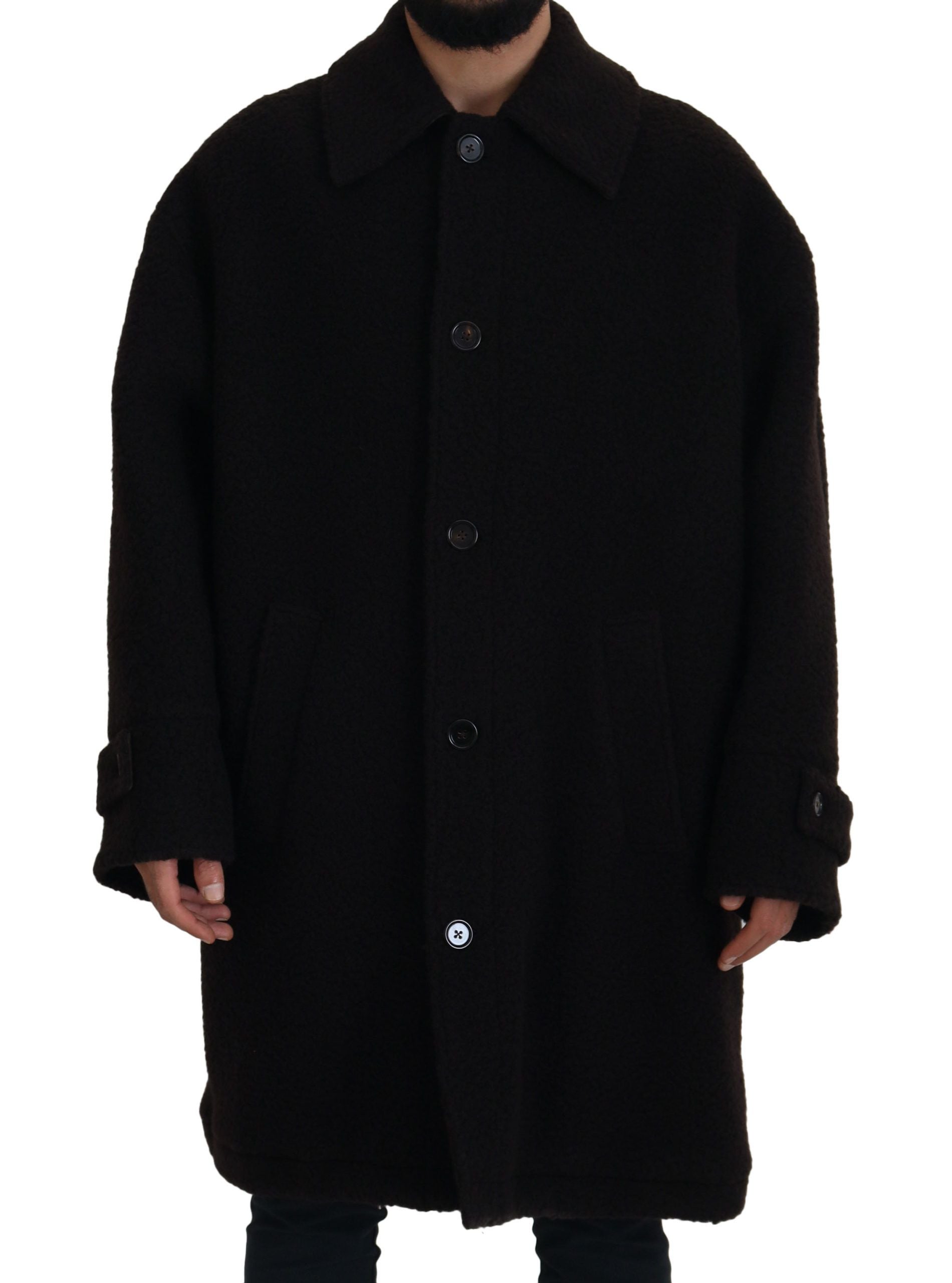 Dolce & Gabbana Black Alpaca Button Down Trench Coat Men's Jacket