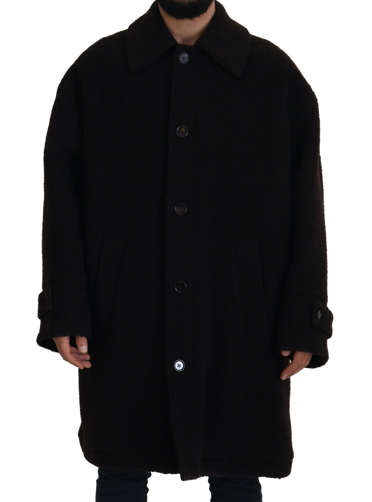 Dolce & Gabbana Black Alpaca Button Down Trench Coat Men's Jacket