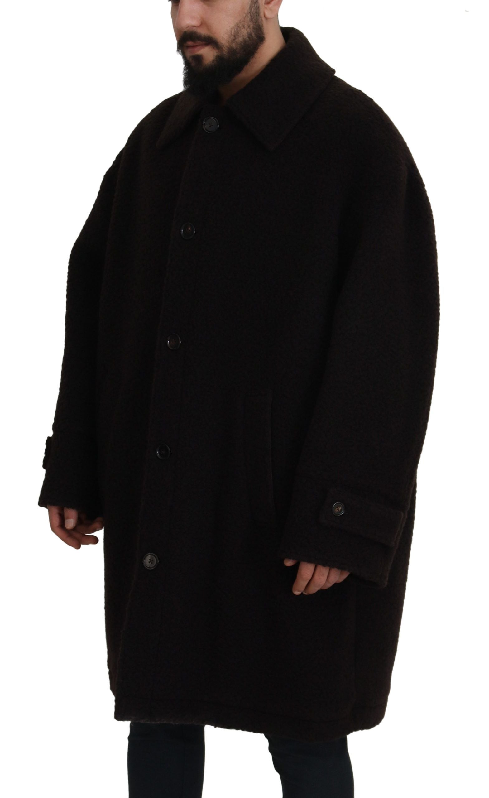 Dolce & Gabbana Black Alpaca Button Down Trench Coat Men's Jacket