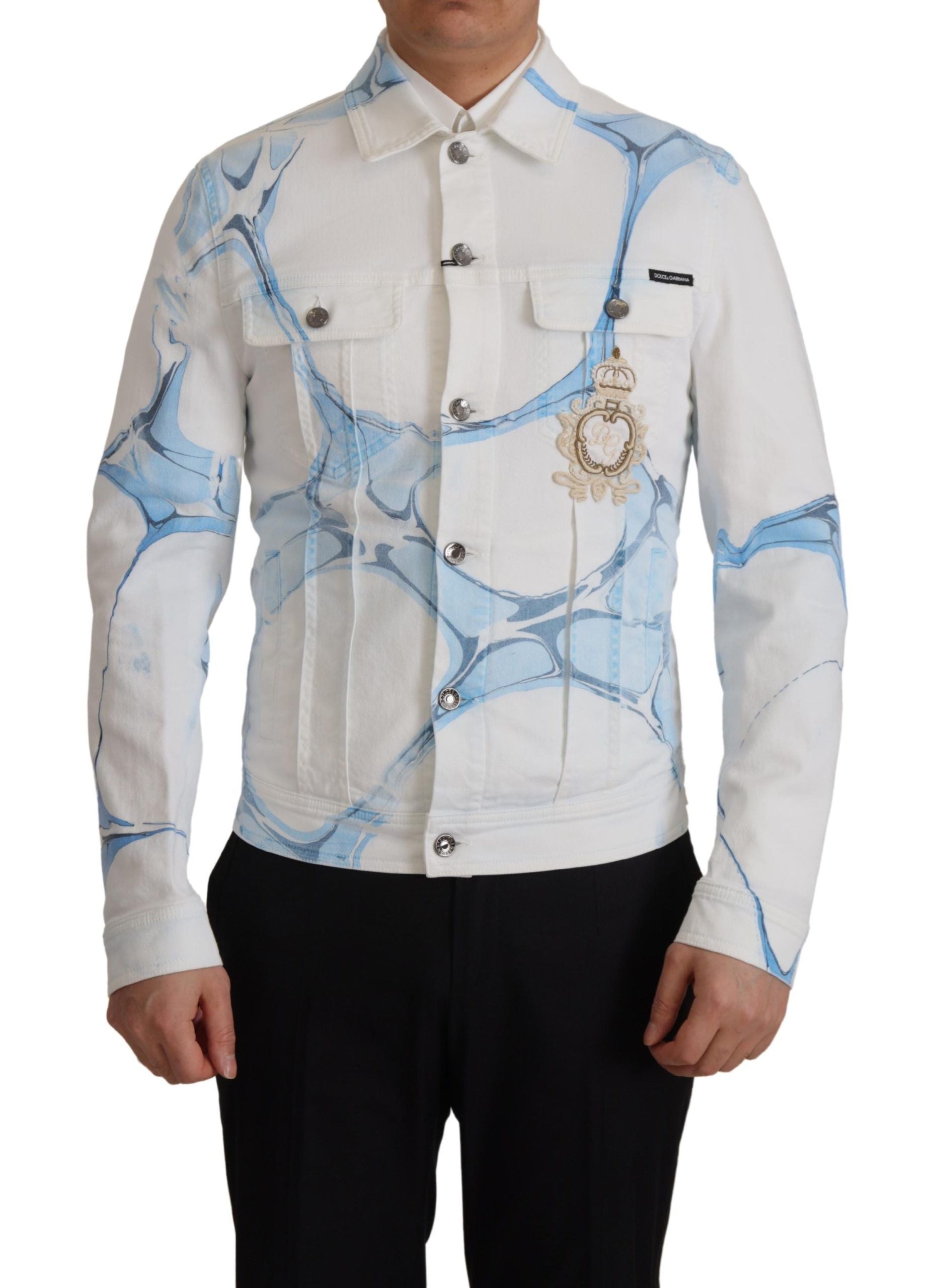 Dolce & Gabbana White Cotton Logo Embroidery Denim Men's Jacket