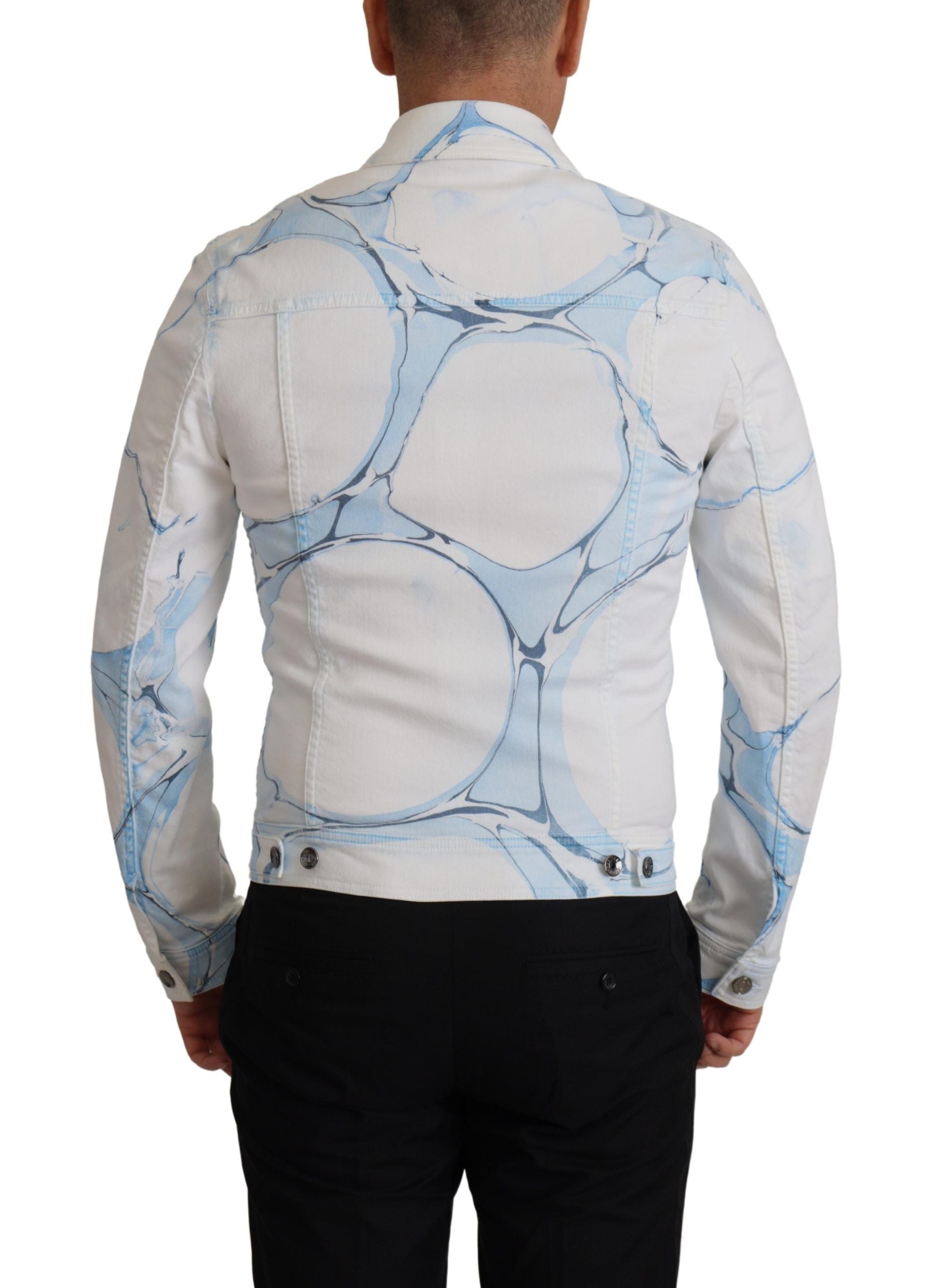 Dolce & Gabbana White Cotton Logo Embroidery Denim Men's Jacket