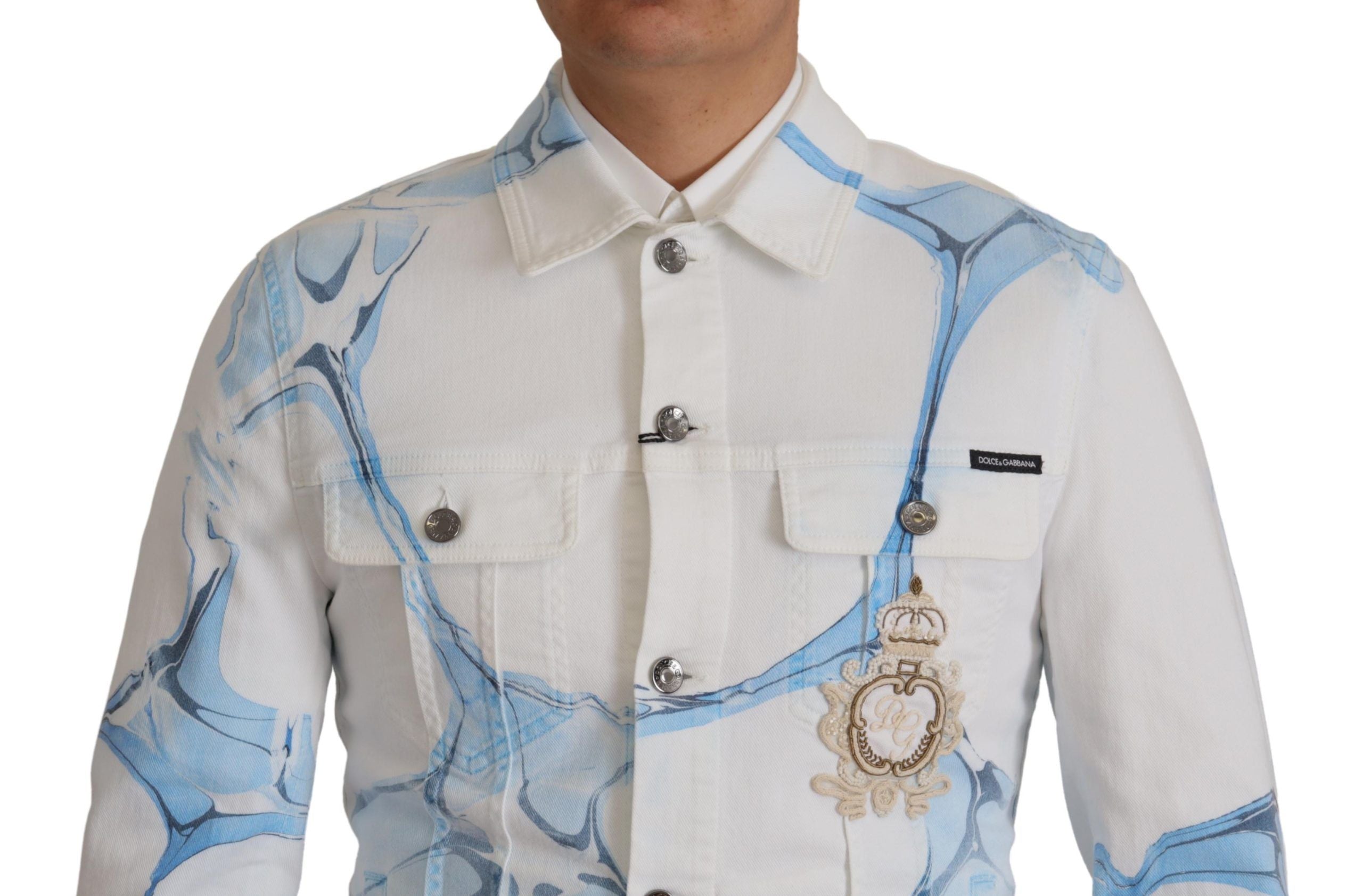 Dolce & Gabbana White Cotton Logo Embroidery Denim Men's Jacket
