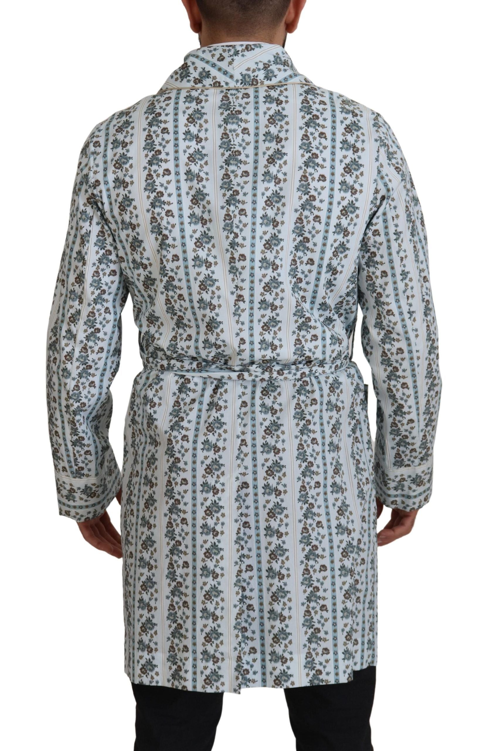 Dolce & Gabbana Blue Floral Cotton Robe Coat Men's Jacket
