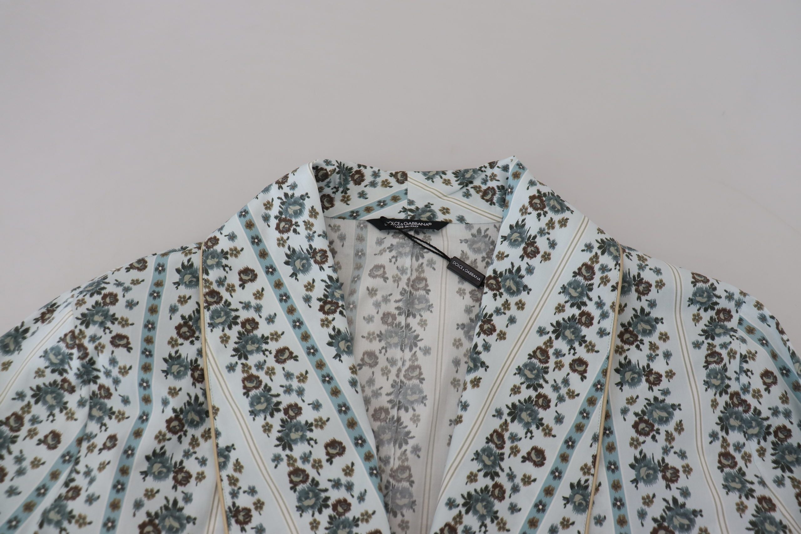 Dolce & Gabbana Blue Floral Cotton Robe Coat Men's Jacket