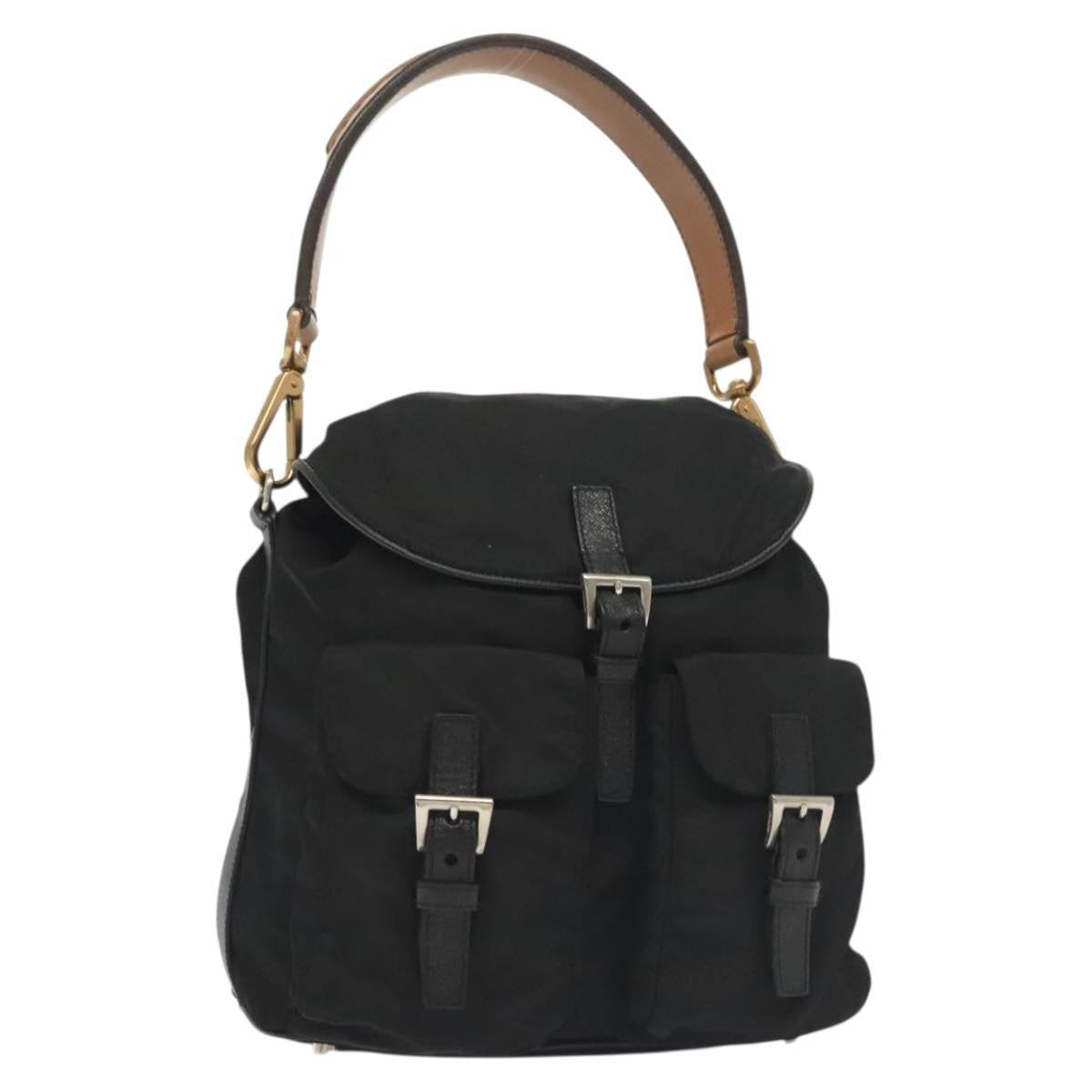 Prada Double Pocket Drawstring Tessuto Black Nylon Shoulder Bag Bag (Pre-Owned)