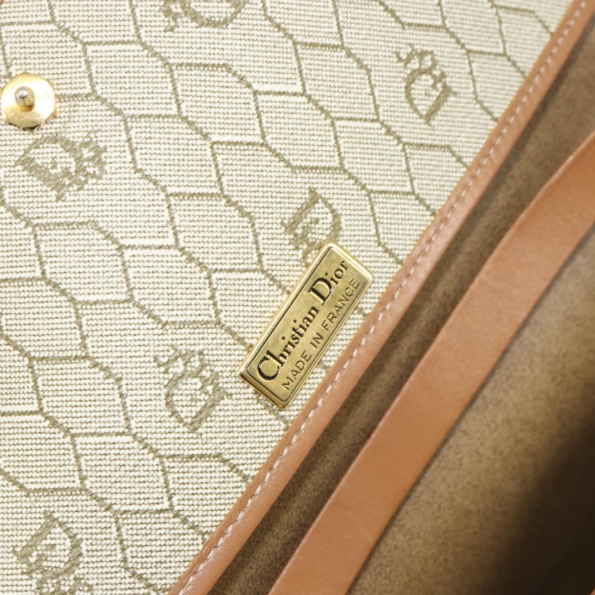 Christian Dior Vintage Honeycomb Chain Canvas Beige Canvas Shoulder Bag Bag (Pre-Owned)