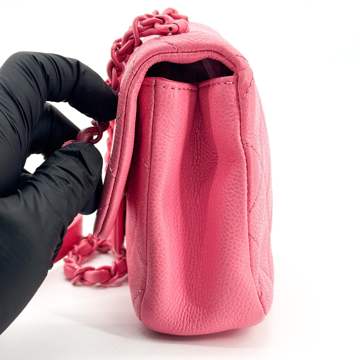 Chanel Classic Square Flap Clutch With Chain Quilted Caviar Pink Calfskin Clutche & Pouche Bag (Pre-Owned)