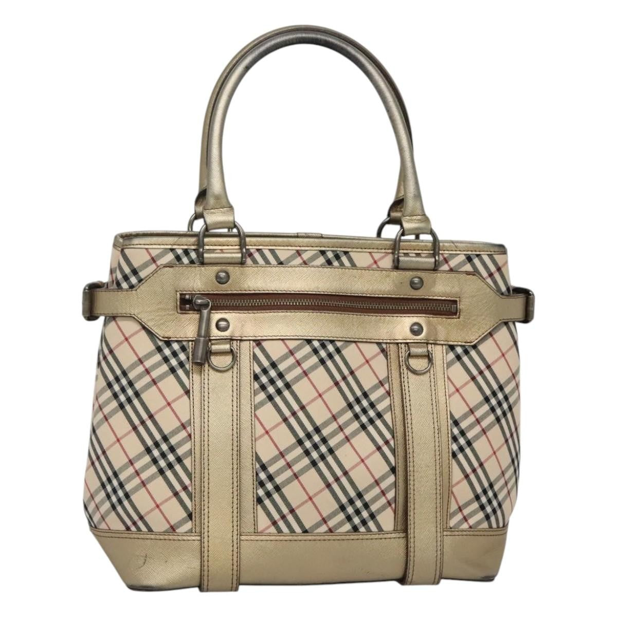 Burberry Nova Check Tote Canvas And Leather Beige Canvas Tote Bag Bag (Pre-Owned)