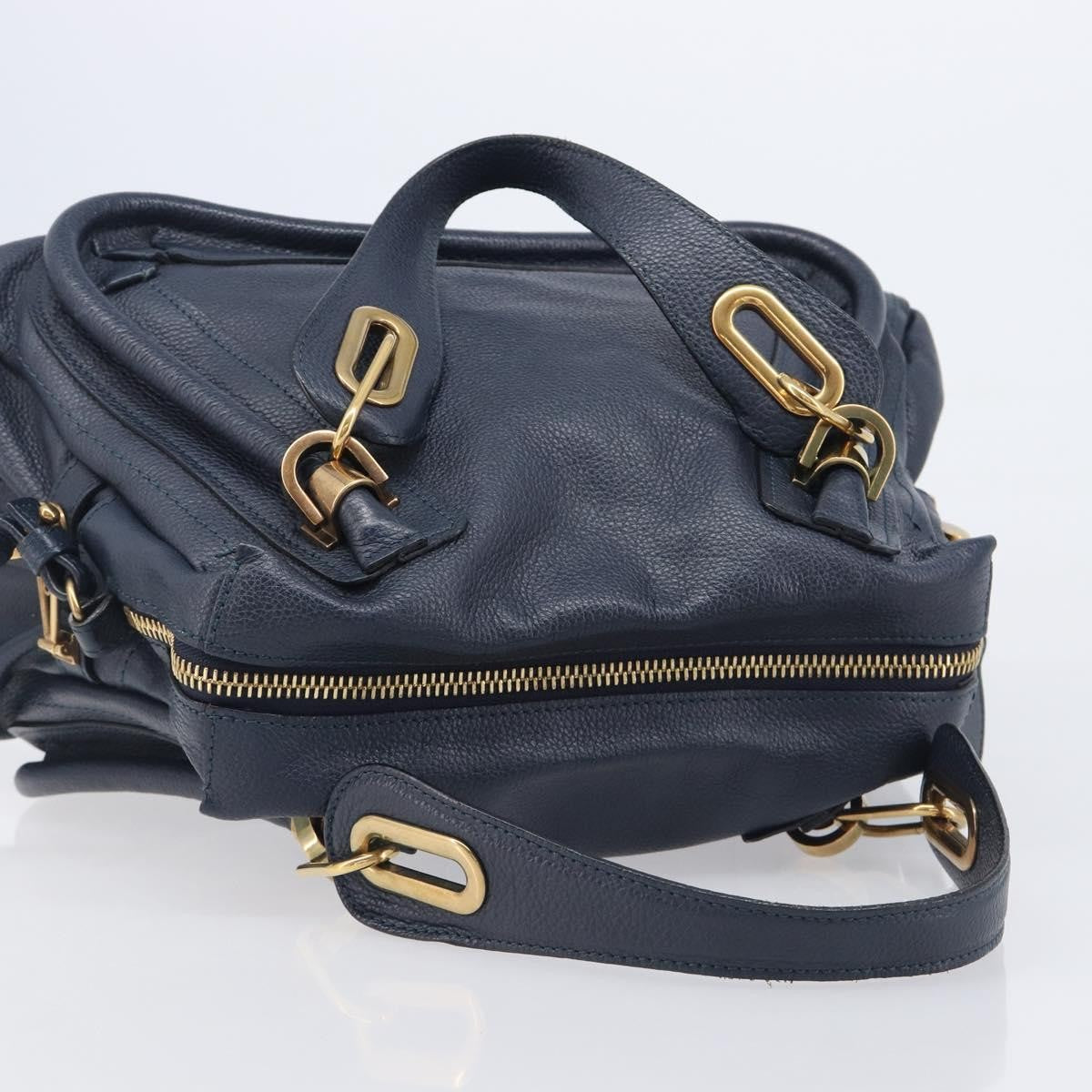 Chloe Paraty Top Handle Leather Navy Leather Handbag (Pre-Owned)