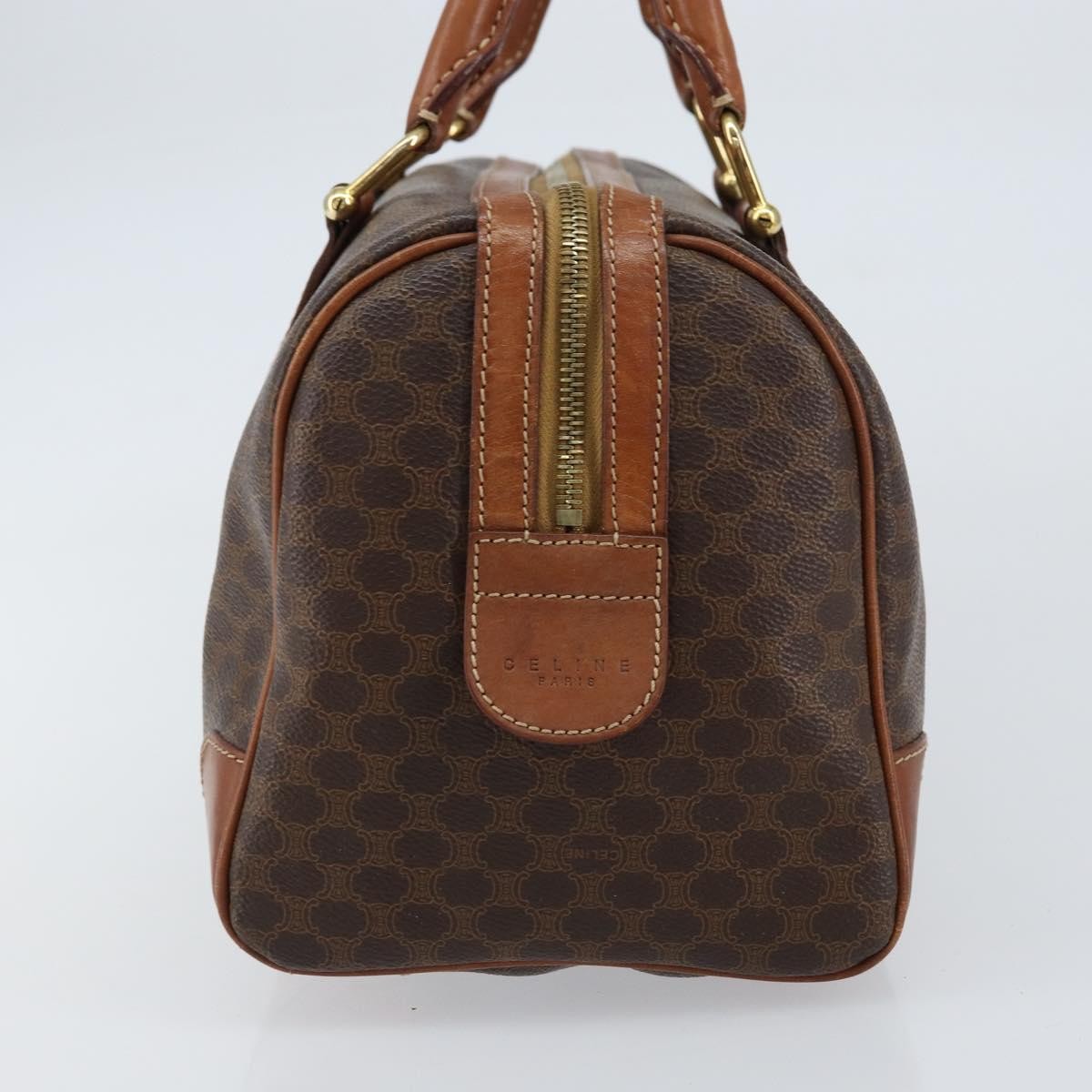 Celine Vintage Macadam Boston Canvas Brown Canvas Handbag (Pre-Owned)