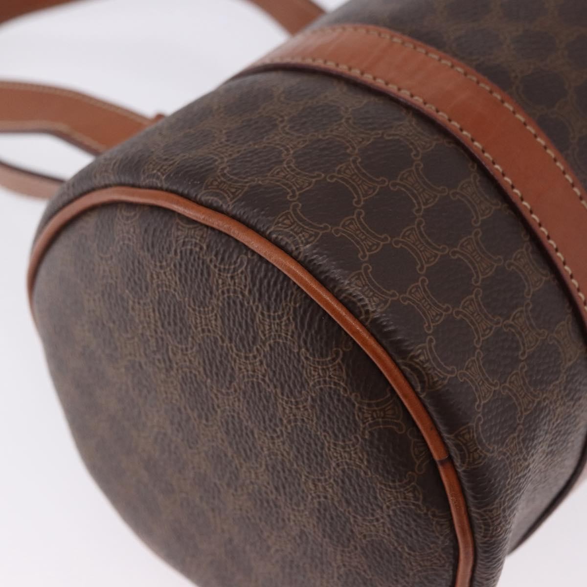 Celine Vintage Barrel Macadam Canvas & Leather Brown Pvc Handbag (Pre-Owned)