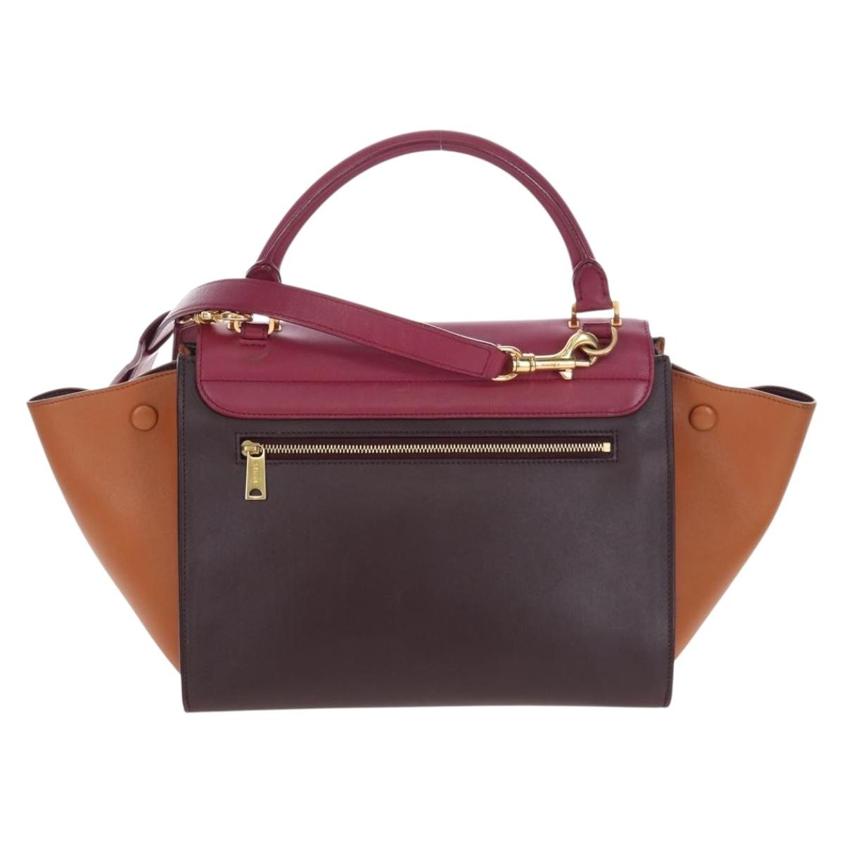 Celine Tricolor Trapeze Leather Burgundy Leather Handbag (Pre-Owned)