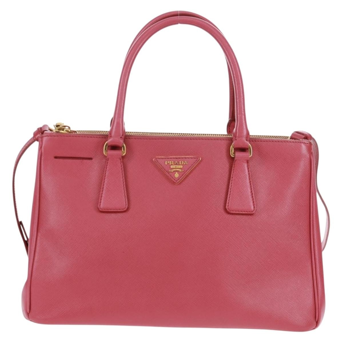 Prada Double Zip Lux Saffiano Leather Pink Leather Handbag (Pre-Owned)