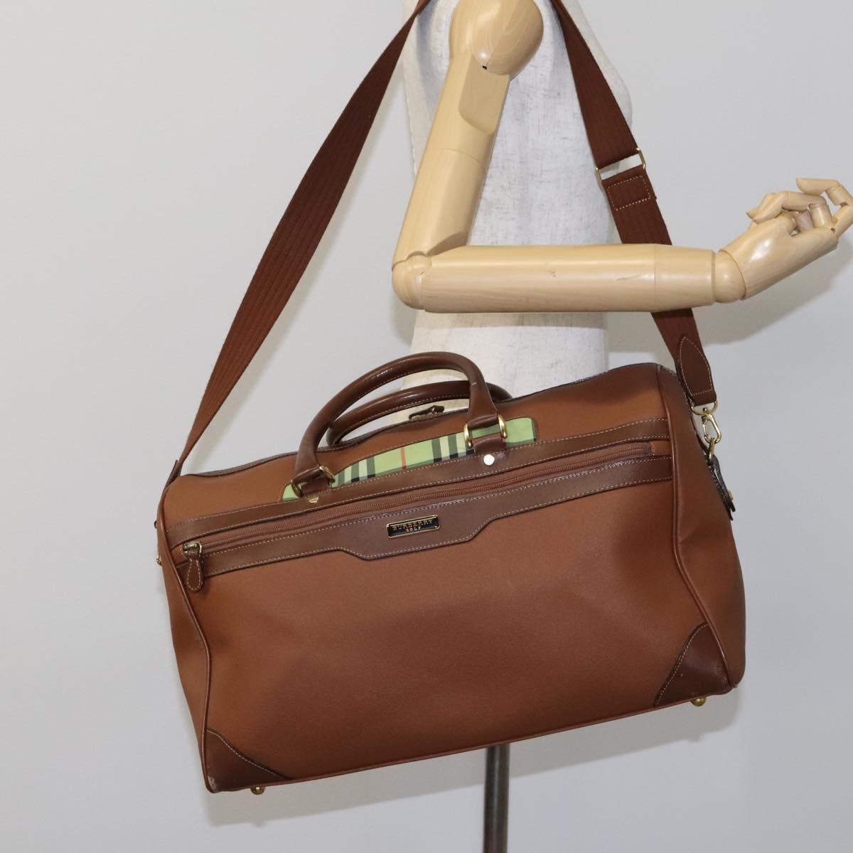Burberry Nova Check Boston Canvas Brown Leather Handbag (Pre-Owned)