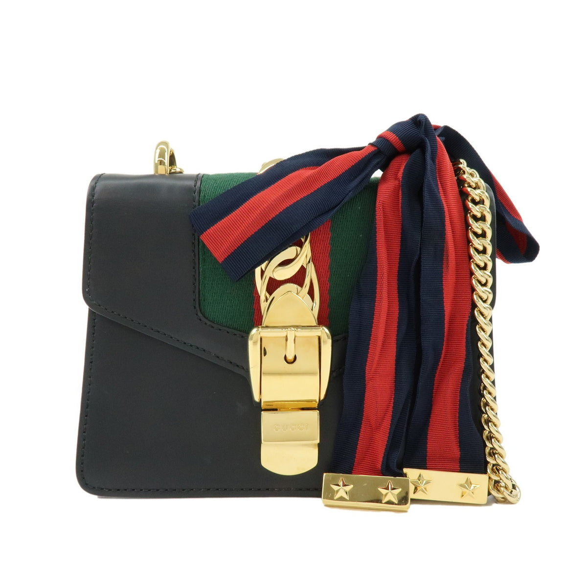 Gucci Sylvie Leather Black Leather Shoulder Bag Bag (Pre-Owned)