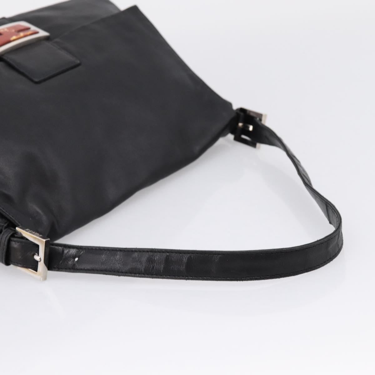 Fendi Mamma Baguette Zucca Jacquard Velvet Black Leather Shoulder Bag Bag (Pre-Owned)