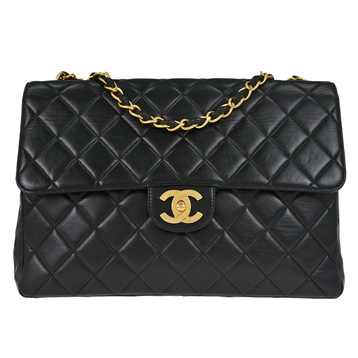 Chanel Classic Single Flap Quilted Lambskin Black Leather Handbag (Pre-Owned)
