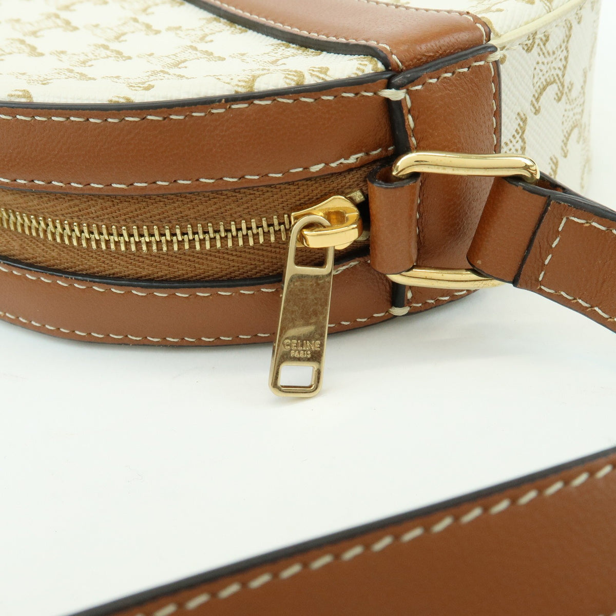 Celine Round Purse On Strap Triomphe Coated Canvas Beige Canvas Crossbody Bag Bag (Pre-Owned)