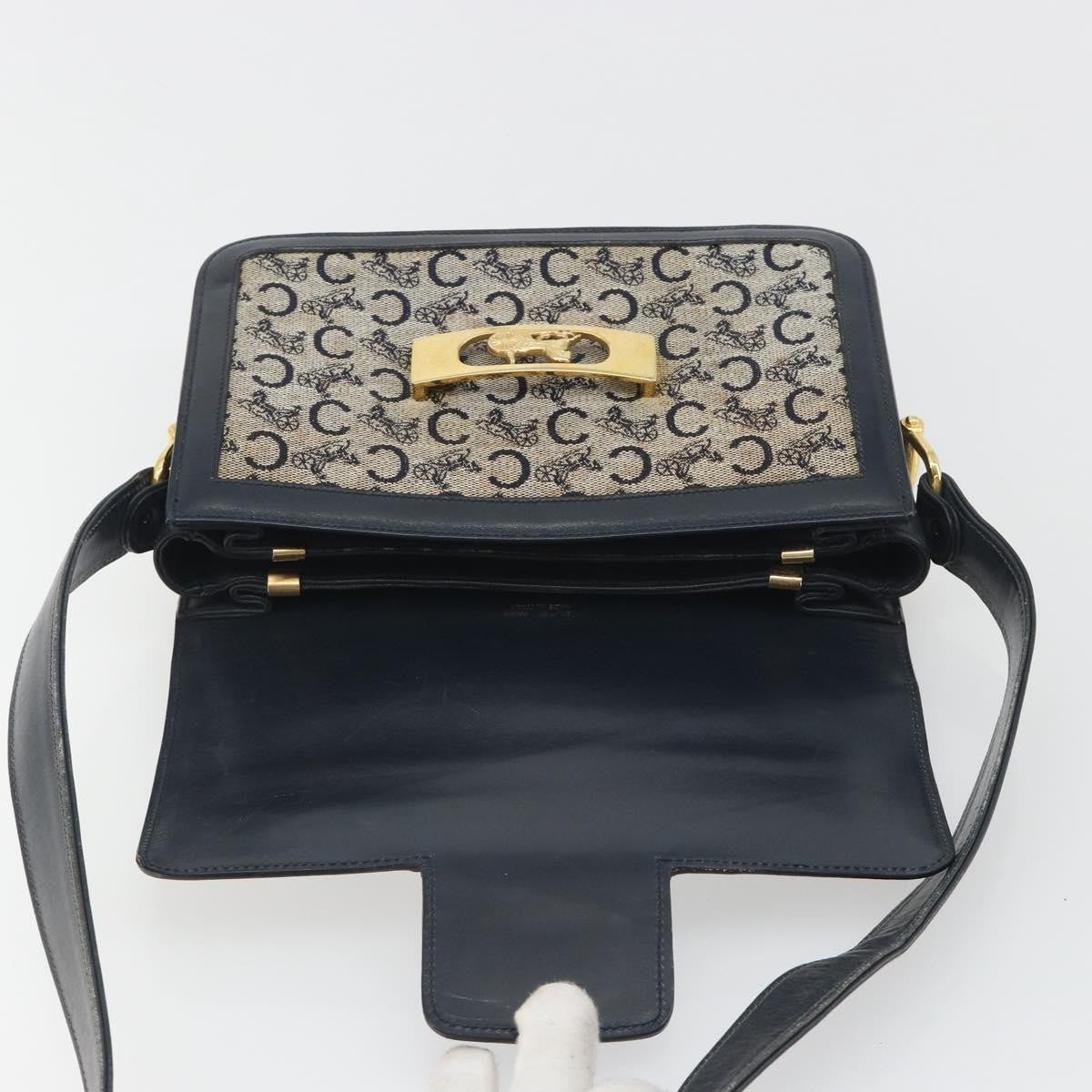 Celine Vintage Horse Carriage C Macadam Canvas And Leather Navy Canvas Shoulder Bag Bag (Pre-Owned)