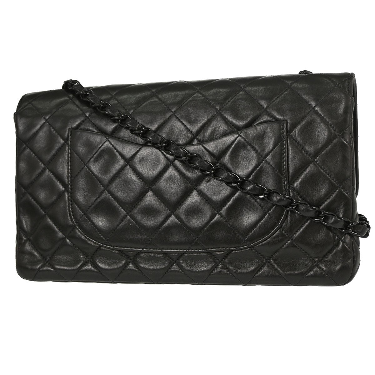 Chanel So Black Classic Single Flap Quilted Lambskin Black Leather Handbag (Pre-Owned)