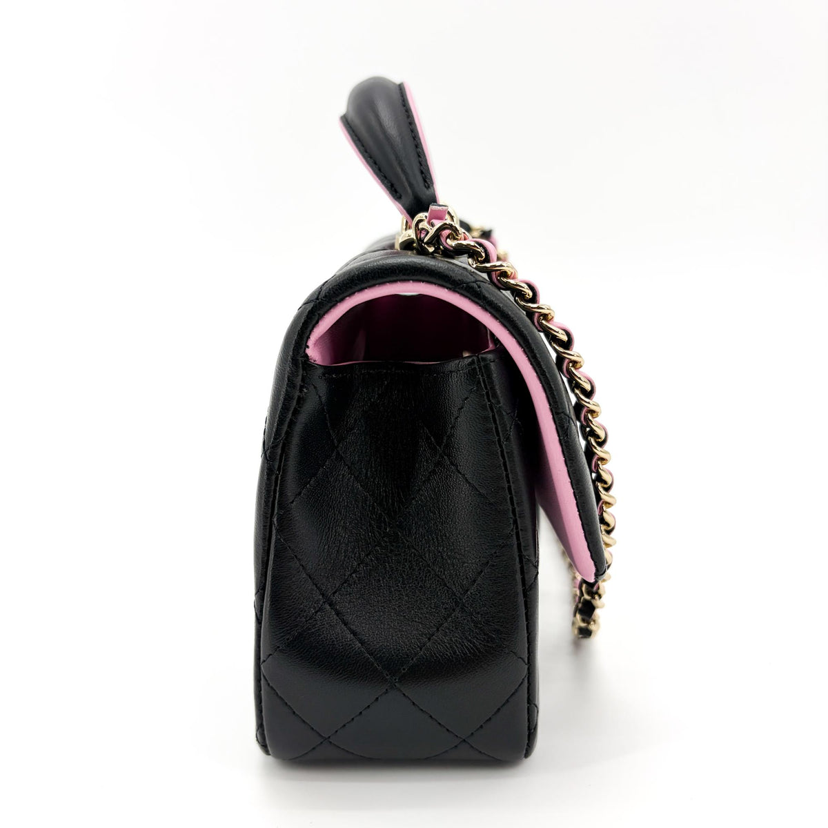 Chanel Classic Single Flap Top Handle Quilted Iridescent Lambskin Black Leather Handbag (Pre-Owned)