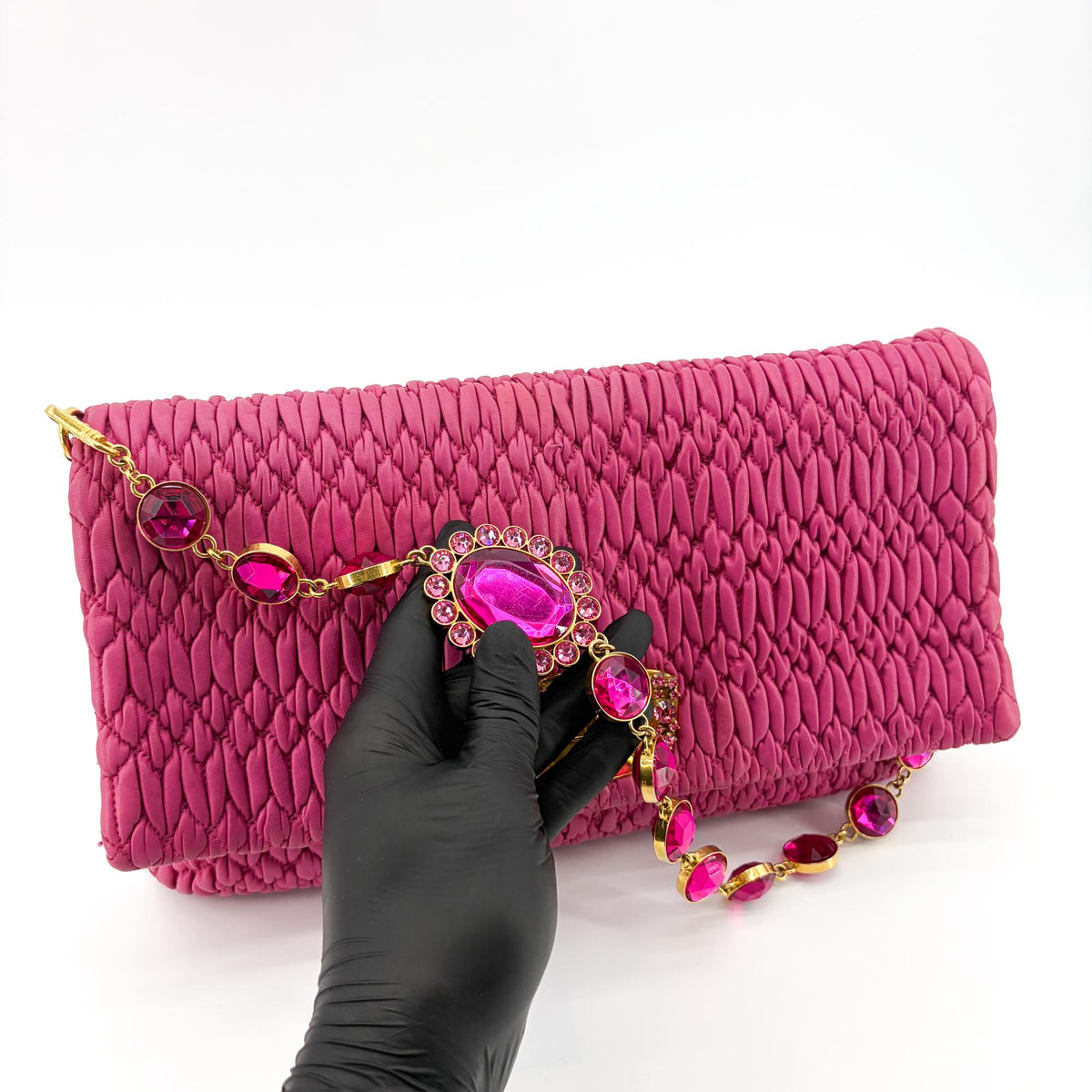 Miu Miu Crystal Clutch Matelasse Leather Pink Other Clutche & Pouche Bag (Pre-Owned)