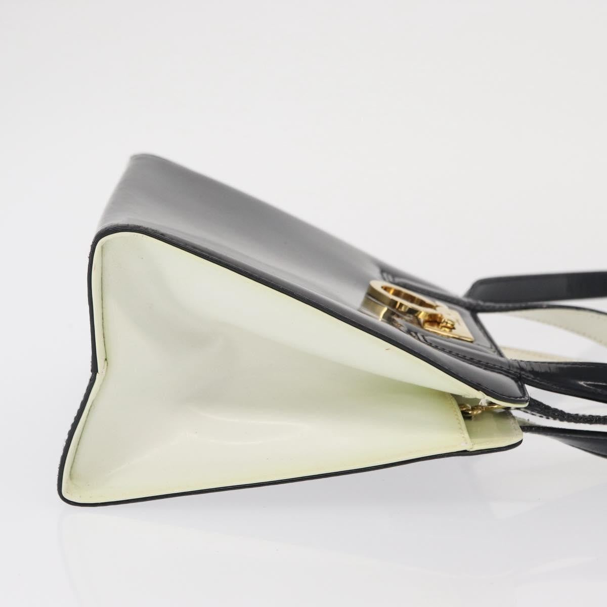 Salvatore Ferragamo Gancini Patent Leather Black Patent_Leather Handbag (Pre-Owned)