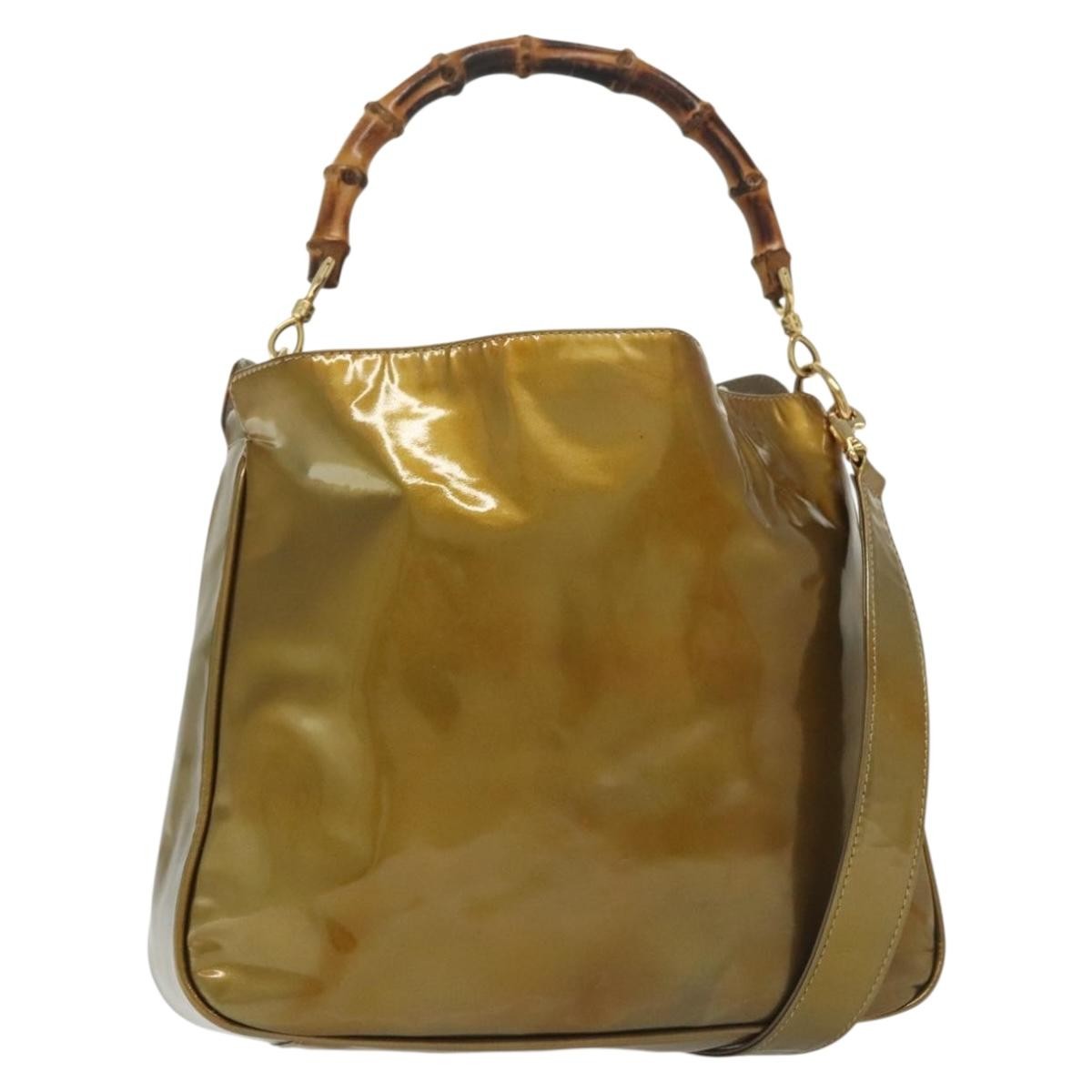 Gucci Vintage Bamboo Handle Open Hobo Leather Gold Patent_Leather Shoulder Bag Bag (Pre-Owned)