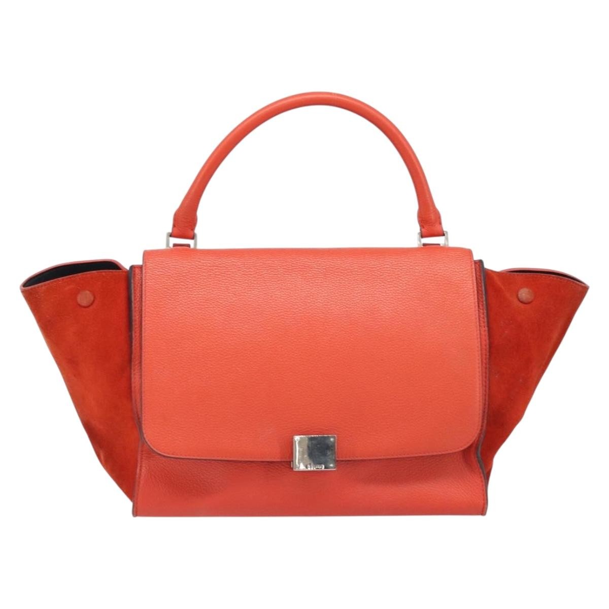 Celine Trapeze Leather With Suede Orange Leather Handbag (Pre-Owned)