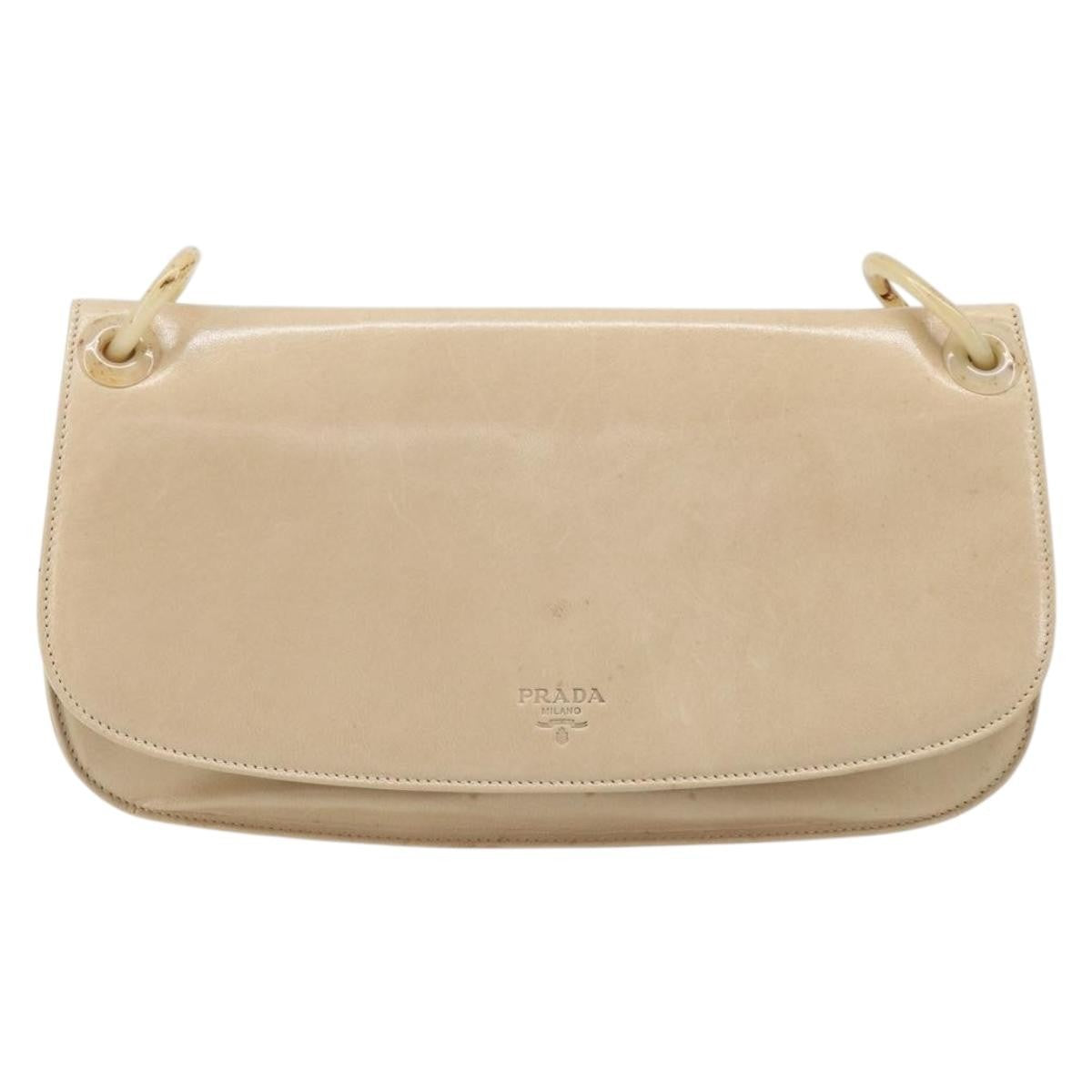 Prada Resin Chain Ruffle Flap Leather Beige Leather Handbag (Pre-Owned)