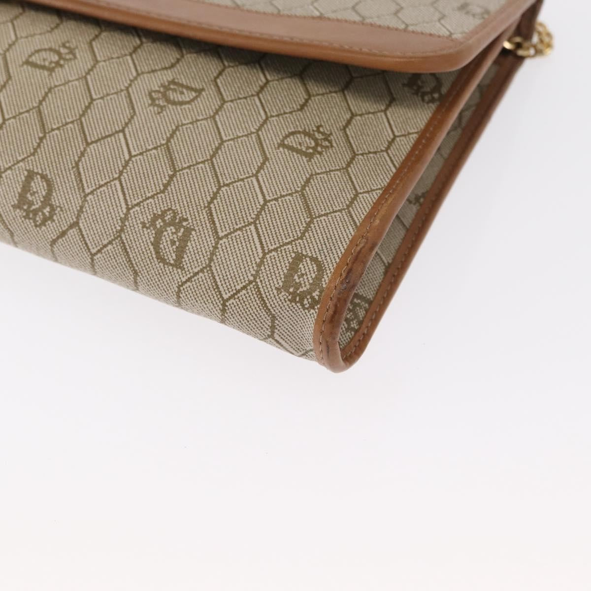 Christian Dior Vintage Honeycomb Chain Canvas Beige Canvas Shoulder Bag Bag (Pre-Owned)
