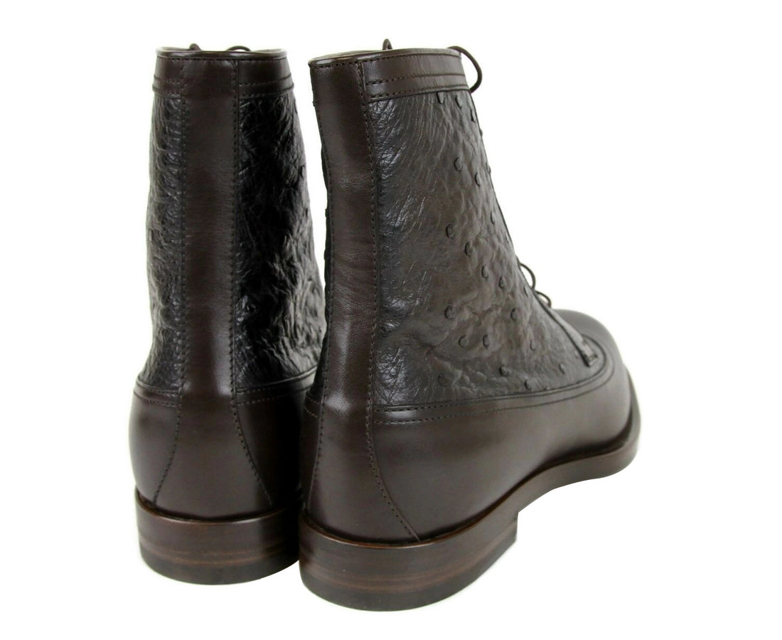 Gucci Men's Leather Ostrich Lace up Ankle Boots