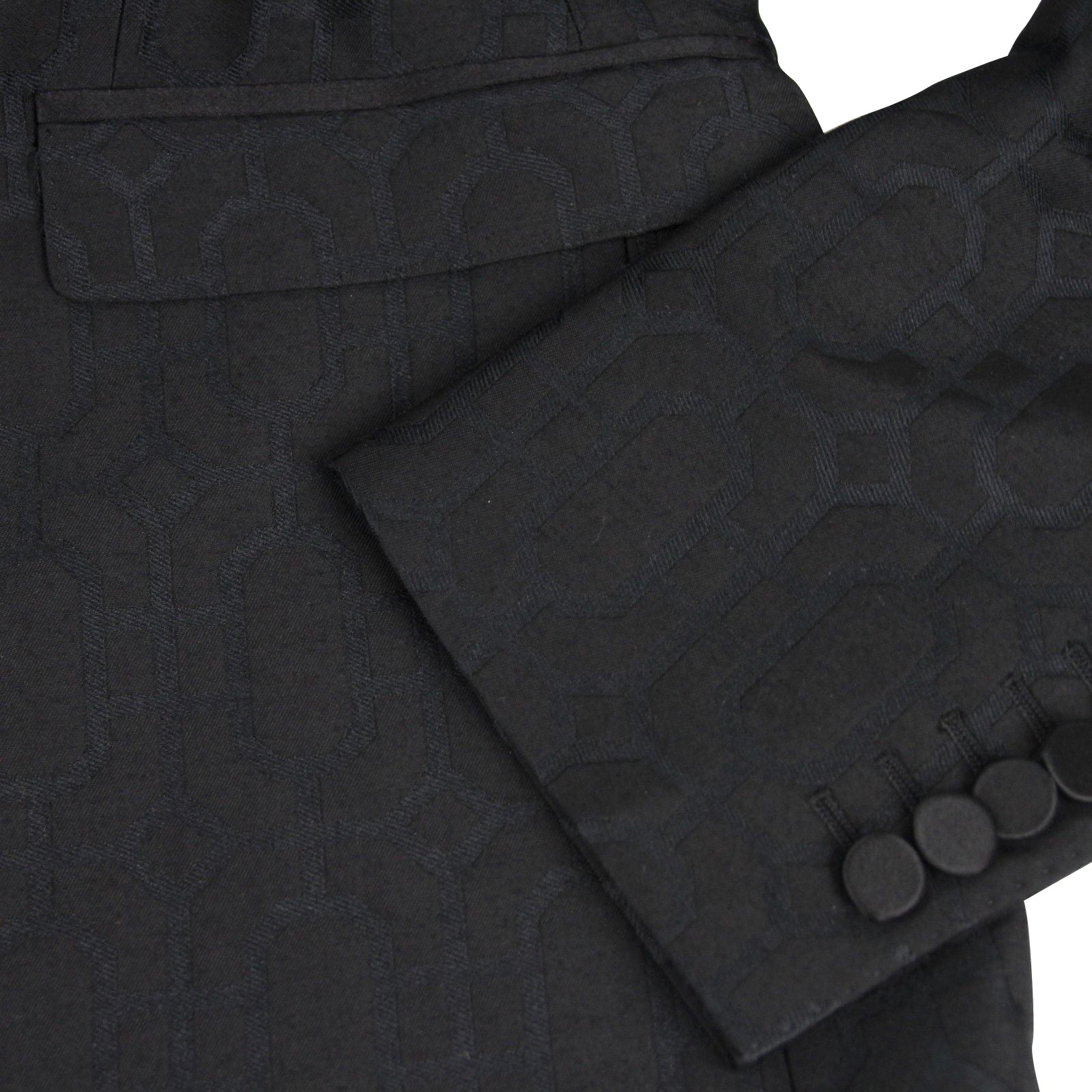 Gucci Men's Emerald Jacquard Dylan 60 Black Wool Silk 2 Buttons Jacket