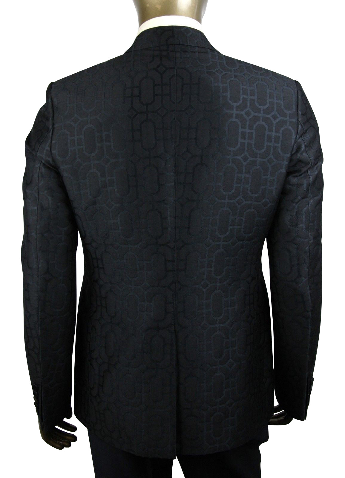 Gucci Men's Emerald Jacquard Dylan 60 Black Wool Silk 2 Buttons Jacket