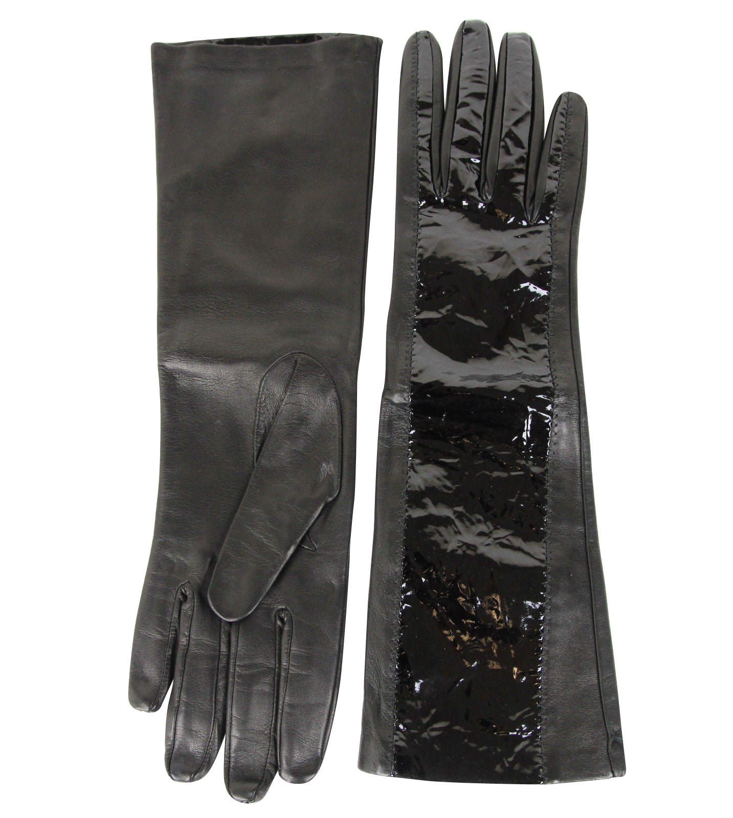Bottega Veneta Women's Black Leather / Patent Leather Long Gloves
