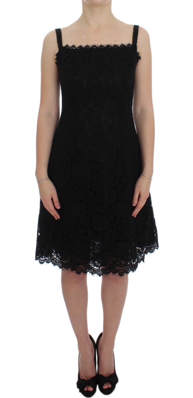 Dolce & Gabbana Black Floral Lace Shift Knee Length Women's Dress