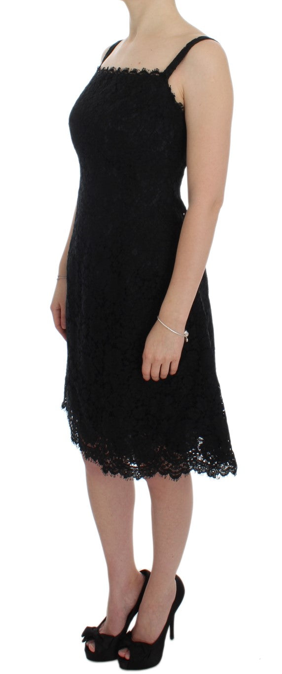 Dolce & Gabbana Black Floral Lace Shift Knee Length Women's Dress